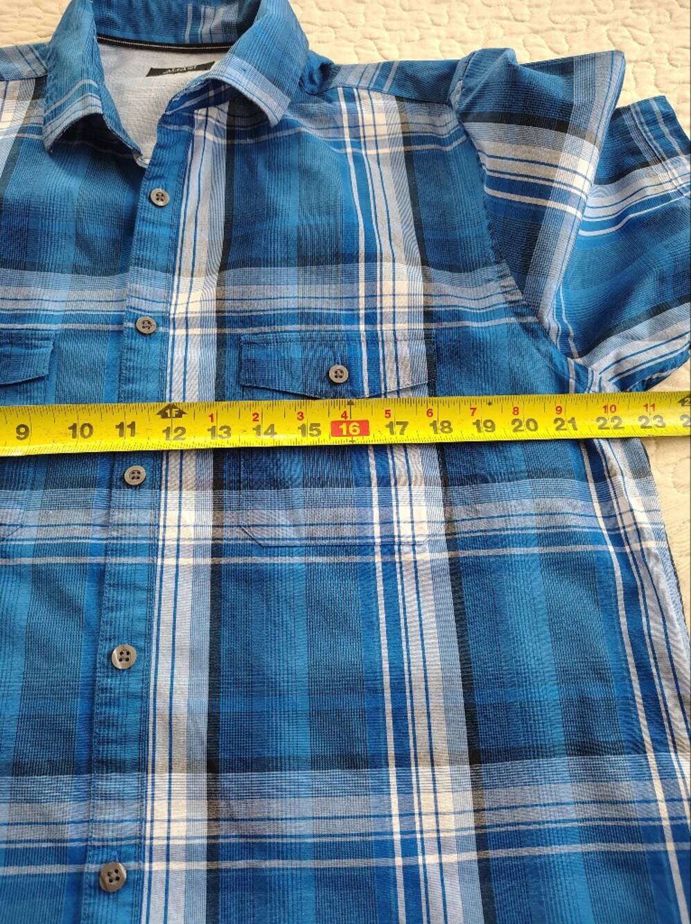 Alfani Blue and White Plaid Short-Sleeve Button-Down Shirt - Picture 3 of 7